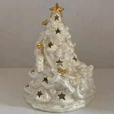Christmas Tree Luster W/ Santa, Sled & Reindeer Tea Light Candle Holder