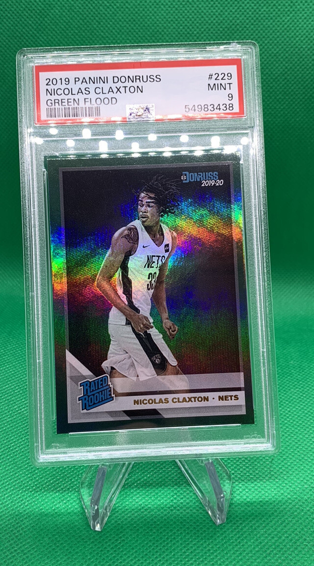 2019 Donruss Rated Rookie GREEN FLOOD Nic Claxton Nicolas #229 PSA 9 Rookie NETS