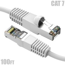 100FT Cat7 RJ45 Network Ethernet SSTP Patch Cable Shielded Copper 600MHz White