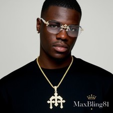 Men's Triple Cross CZ Iced Fashion Nekclace 24" Rope Chain  Sunglasses Set