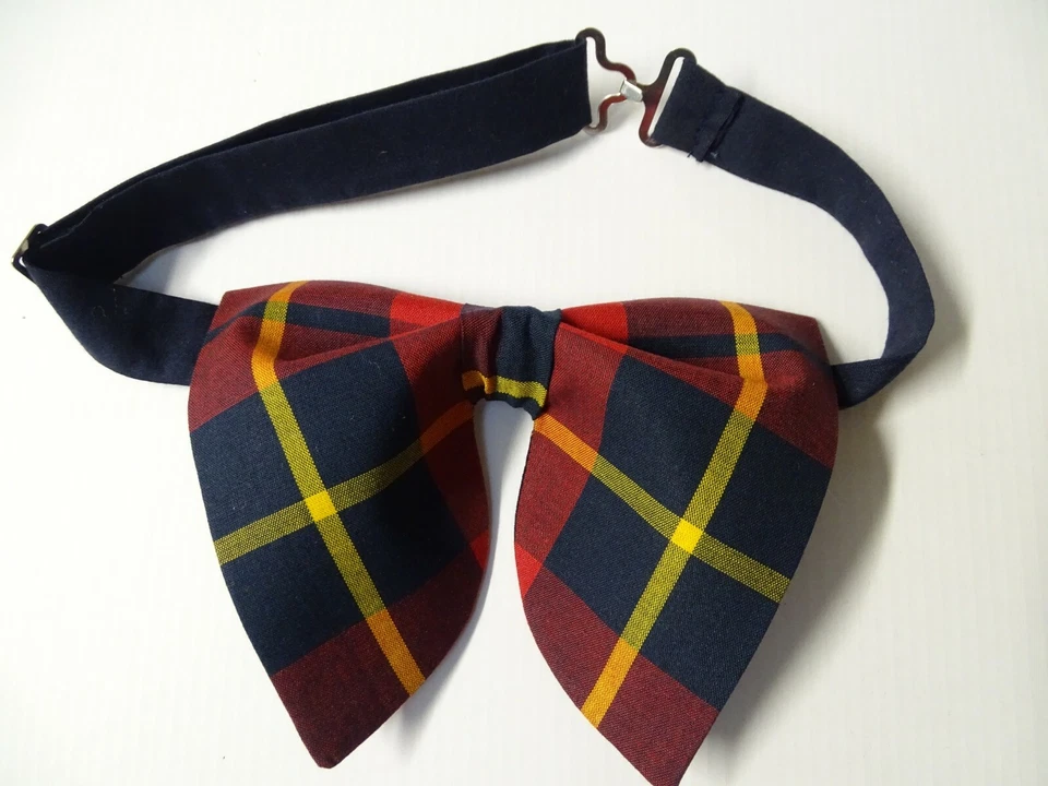 Pajarita a cuadros de gran tamaño para hombre estilo vintage años 70 roja/azul marino/dorada regalo para él Foto 3 de 3