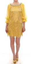 DOLCE & GABBANA Dress Yellow Lace Swarovski Crystal Sleeve IT38/US4/XS RRP $4600