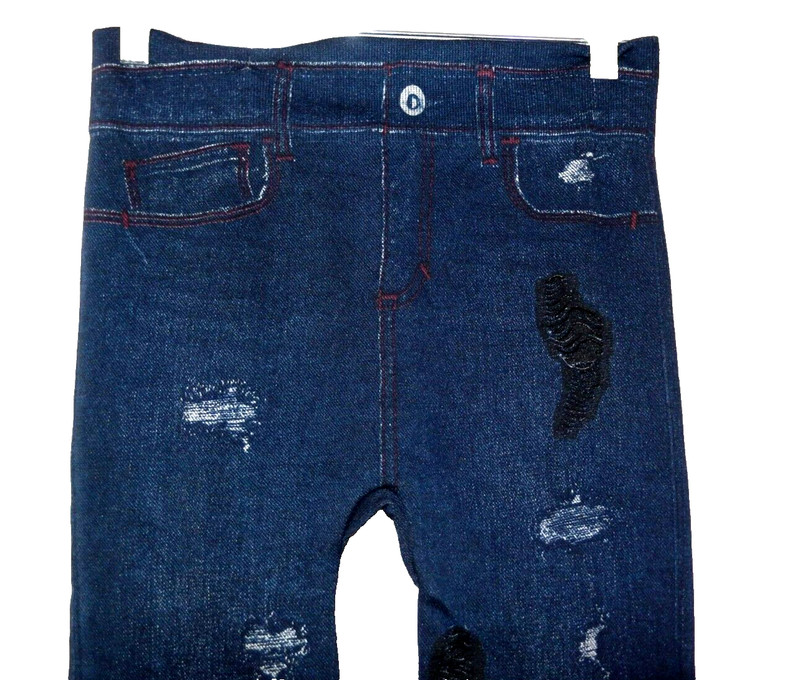 LEGGINGS PARK Denim-Look Jeans-Print Distressed Legging Stretch Pants-S/M/L blue