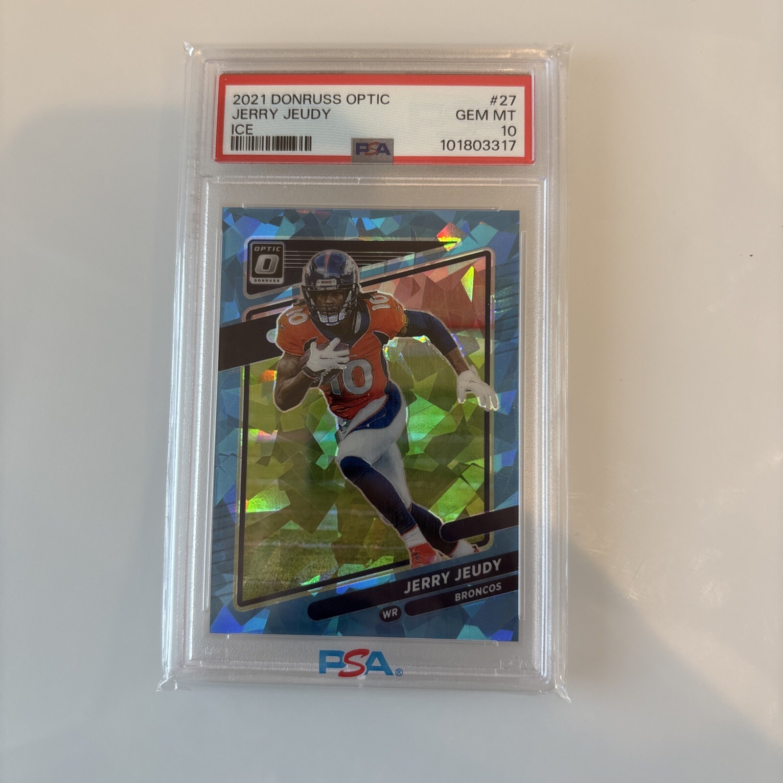 2021 Donruss Optic Jerry Jeudy Ice 09/15 PSA 10
