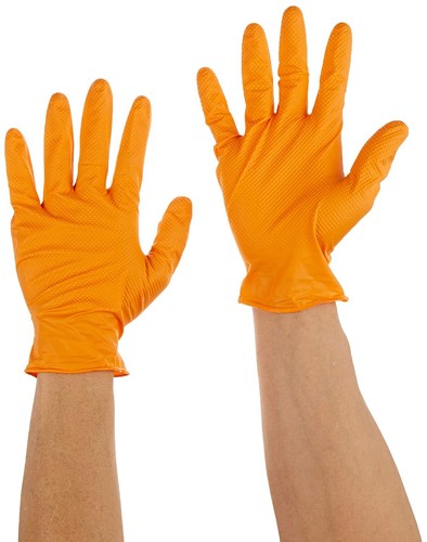 Heavy Duty Nitrile Gloves 8-9Mil Diamond Textured, Blue/Orange- S, M, L, XL, XXL - Picture 6 of 19