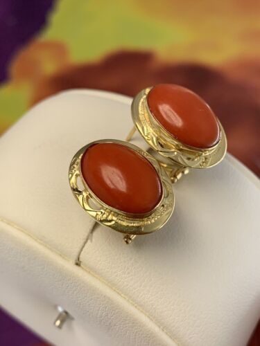 orecchini earrings CORALLO rosso mediterraneo CORAL solid gold ORO 18 KT-750°/ - Imagen 4 de 12