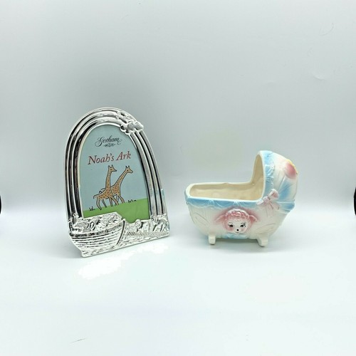 Antique Ceramic Baby Planter Cradle Nursery Decor Gorham Picture Frame Silver - Picture 10 of 12
