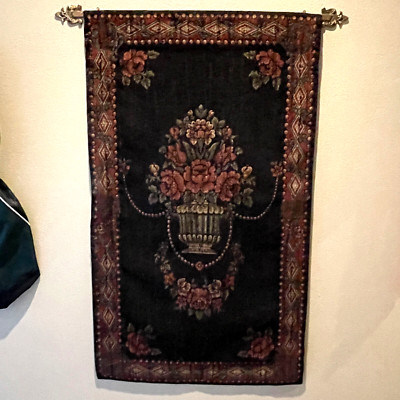 Vintage Corona Decor Co: Art #4133 Tapestry Wall Hanging 25'' x43  Jeweled Urn