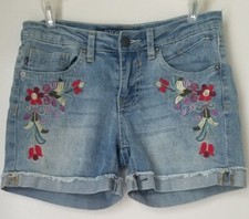 Vigoss Embroidered Flowered Cuffed Jeans Shorts Girls Size 12