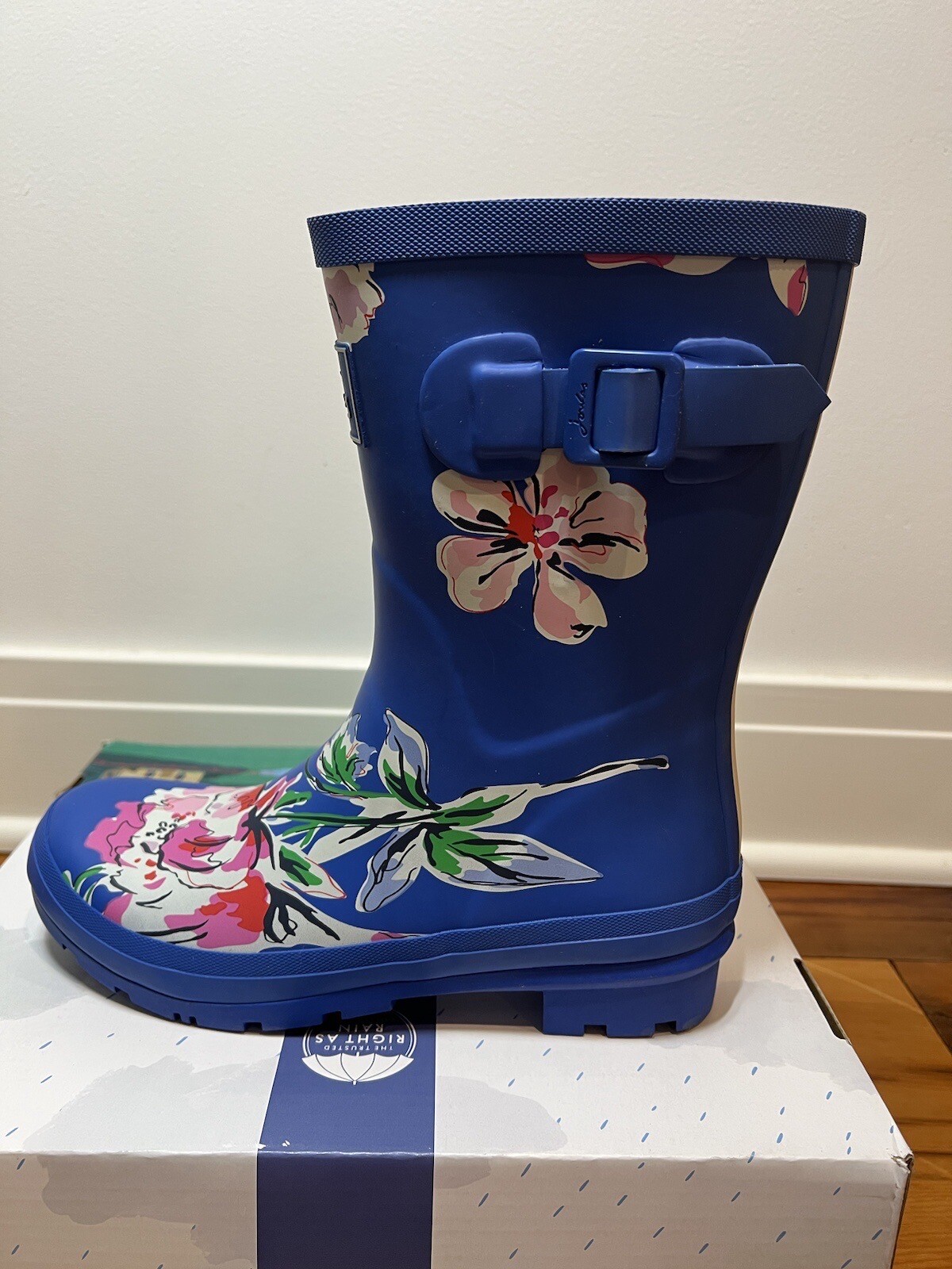 *NEW* Joules Women’s Molly Welly US Size 7 Short Blue With Pretty Flower Design image 5