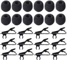 2Pcs Lavalier Microphone Clip Metal Tie Clips with 12Pcs Foam Windscreen Cover 