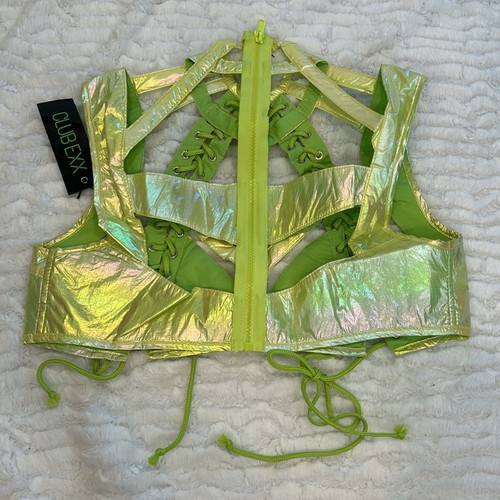 dolls Kill Club Exx RUDE AWAKENING HARNESS BRA TOP GLOW IN THE DARK large new - Picture 5 of 5