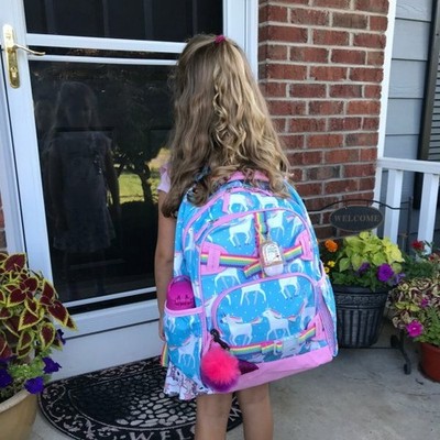 Pottery barn NEW School BACKPACK LARGE Rainbow Unicorn Heart Travel Girl  /