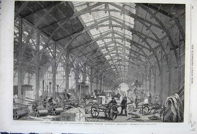 Old Antique Print 1862 Eastern Annex Exhibition Building Implements Farm 19th