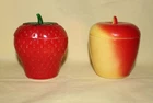 Vintage Hazel Atlas Apple & Strawberry Milk Glass Jars w/Lids