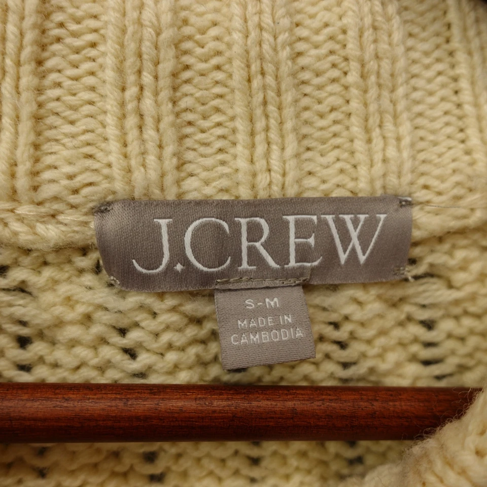Oversized Aran Fisherman Sweater Womens S M Cream Chunky Knit Lambswool J CREW - Image 3 of 4