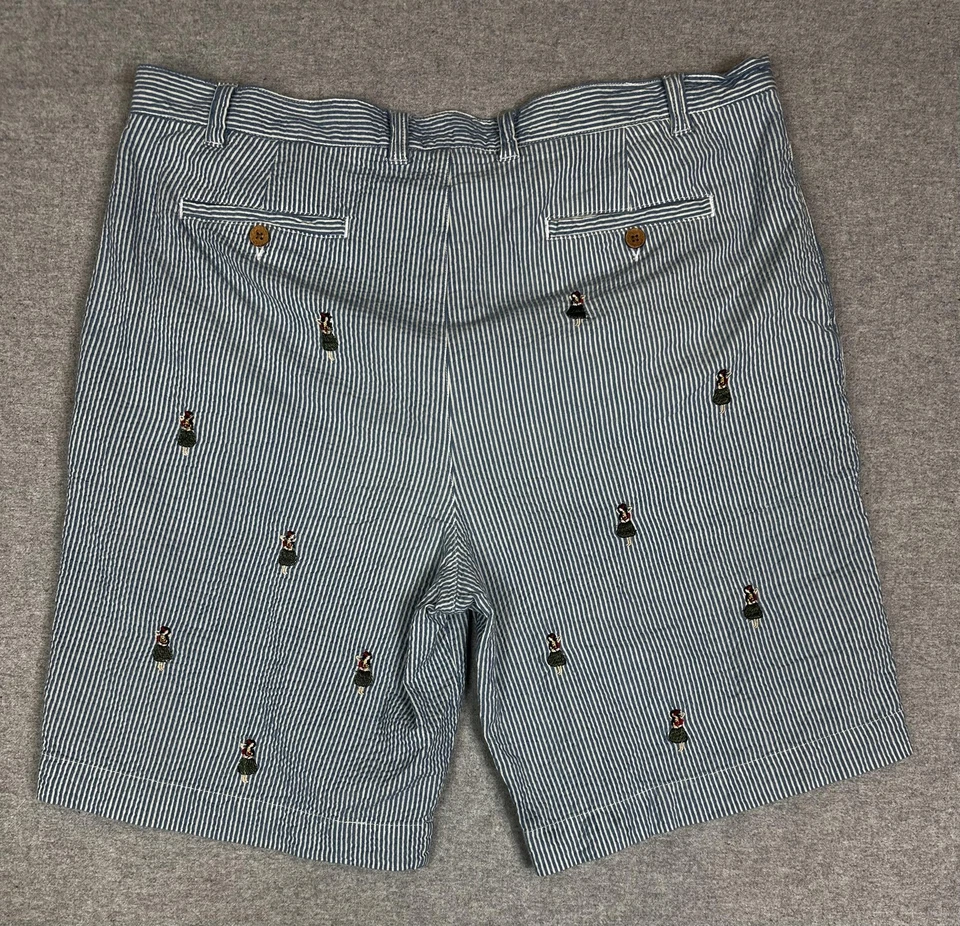 Pantalones Cortos Barry Bricken Para Hombre 38 Azul Blanco Rayas Hula Niña Algodón Bordado Foto 2 de 4