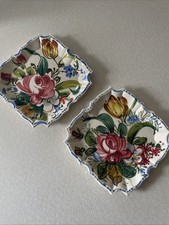 2 Vintage Italian Renaissance Faience Nove Rose Majolica ITALY Italian Plates 8”