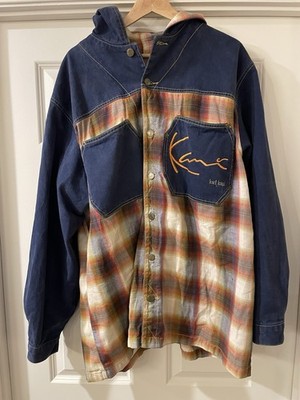 Vintage 90s Rap Karl Kani Tupac Denim Plaid Button Up Hooded
