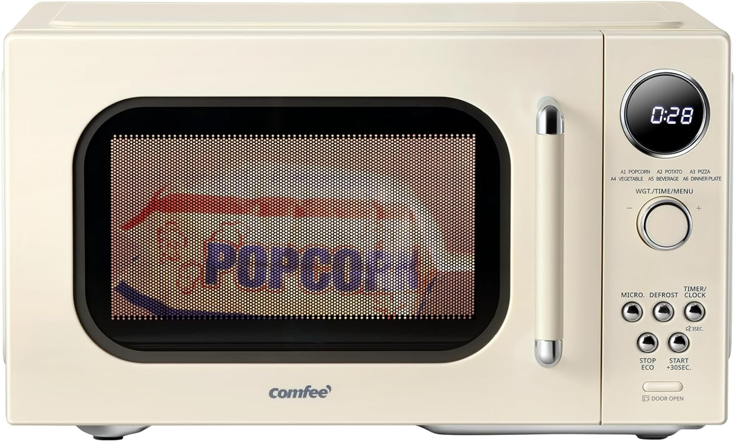 COMFEE 0.9 Cu Ft Retro Microwave with 900W Power 9 Presets Apricot LED Compact Countertop Design