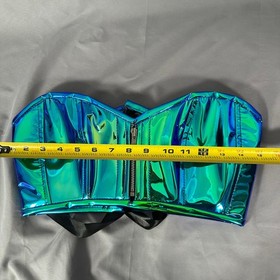 Lavish by Daisy Corsets Blue Iridescent Zipper Front Bustier Top Womens Medium