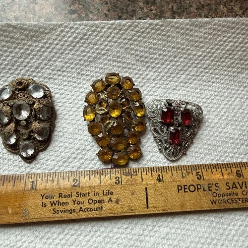 vintage costume jewelry Jeweled Clip Lot of 3 Rhinstone