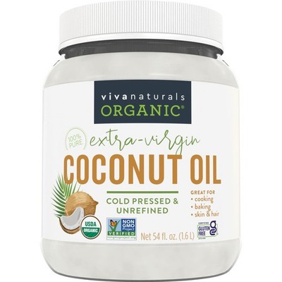 Viva Naturals Organic Coconut Oil, 54 fl oz   Unrefined, Cold-Pressed Extra Virg