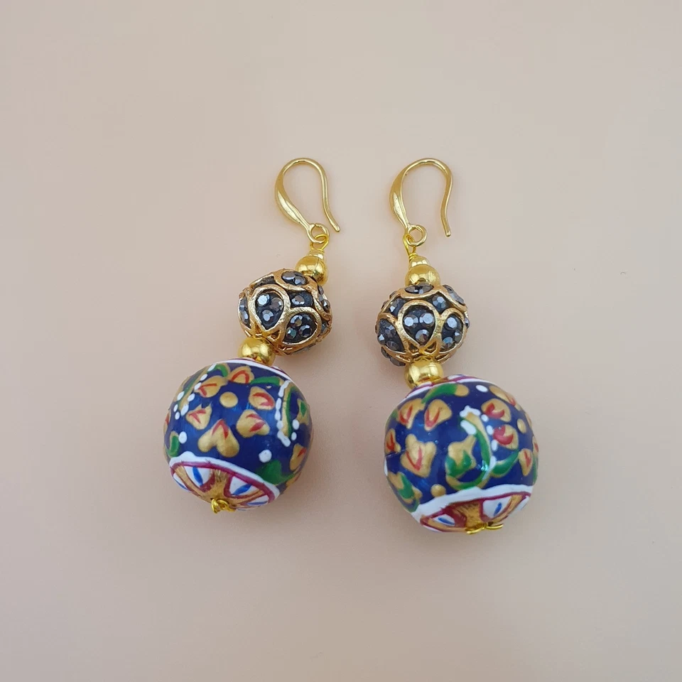 Hermosos pendientes colgantes de esmalte colorido de diseño afgano hechos a mano Foto 2 de 4