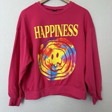Bright Pink Happiness Sweatshirt. Womens Size Med SHEIN EUC
