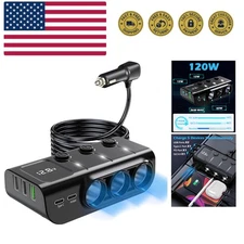 8 in 1 Cigarette Lighter Splitter, 3 Socket Car Charger Adapter, Type-C QC3.0...