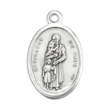 St. Vincent de Paul / Pray for Us - Italian Antique Silver tone Ox 1" Medal 
