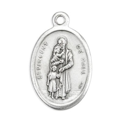 St. Vincent de Paul / Pray for Us - Italian Antique Silver tone Ox 1'' Medal 