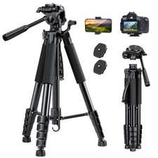 74" Camera Tripod with Phone Holder and Remote, Heavy Duty Tripod Stand with ...