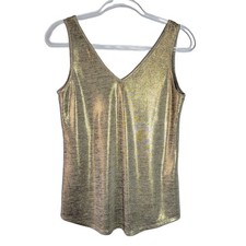 WHITE HOUSE BLACK MARKET Womens Metallic Gold V Neck Tank Top Size S NWT