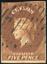 Ceylon Stamps # 6 Used Scott Value $175.00
