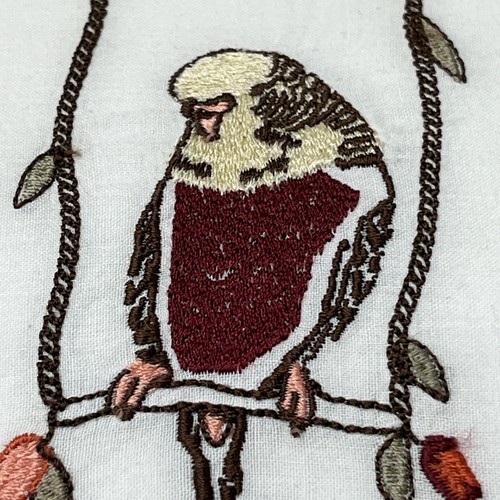 Waverly Pillow Set of 2 Embroidered Bird on Swing Floral Red Stripe Backing - Picture 5 of 19