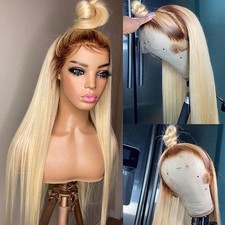Ombre Brown Blonde Synthetic Lace Front Wigs Long Straight Hair Heat Safe Women