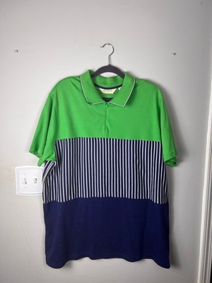 Bechamel Polo Shirt Womens 2X Green Navy Colorblock Stripe Vintage Shoulder Pads