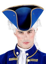 Adult Size Blue Pirate Tricorn Hat with Gold Trim Prince Charming Fancy Dress