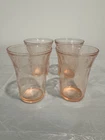 Set of 4 Vintage Pink Depression Glass Tumblers Floral Etched Peach Base