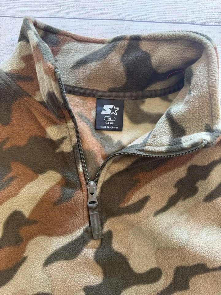 Starter Pullover Mens Medium Camo Fleece Half Zip Outdoor Hunting Sweater Brown - Image 2 of 4