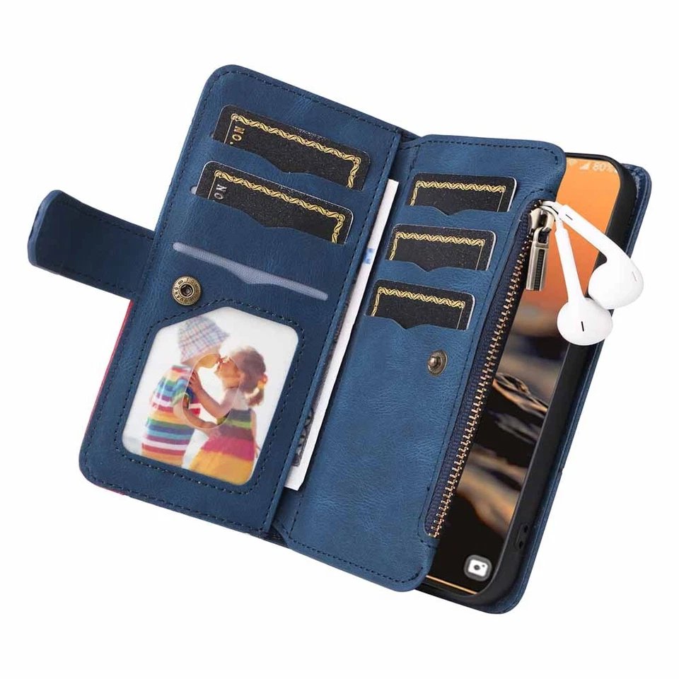 For Samsung S25 Plus S24 S23 S22 S21 S20 Zipper Wallet Holder Leather Case Cover - Image 3 of 4