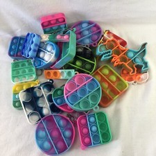 Lot of 20 MYSTERY Pop It Keychains Bubble Fidget Toys Colorful Different Shapes