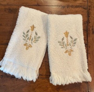 Decorative White Embroidered Finger Tip Towel (Set of 2)