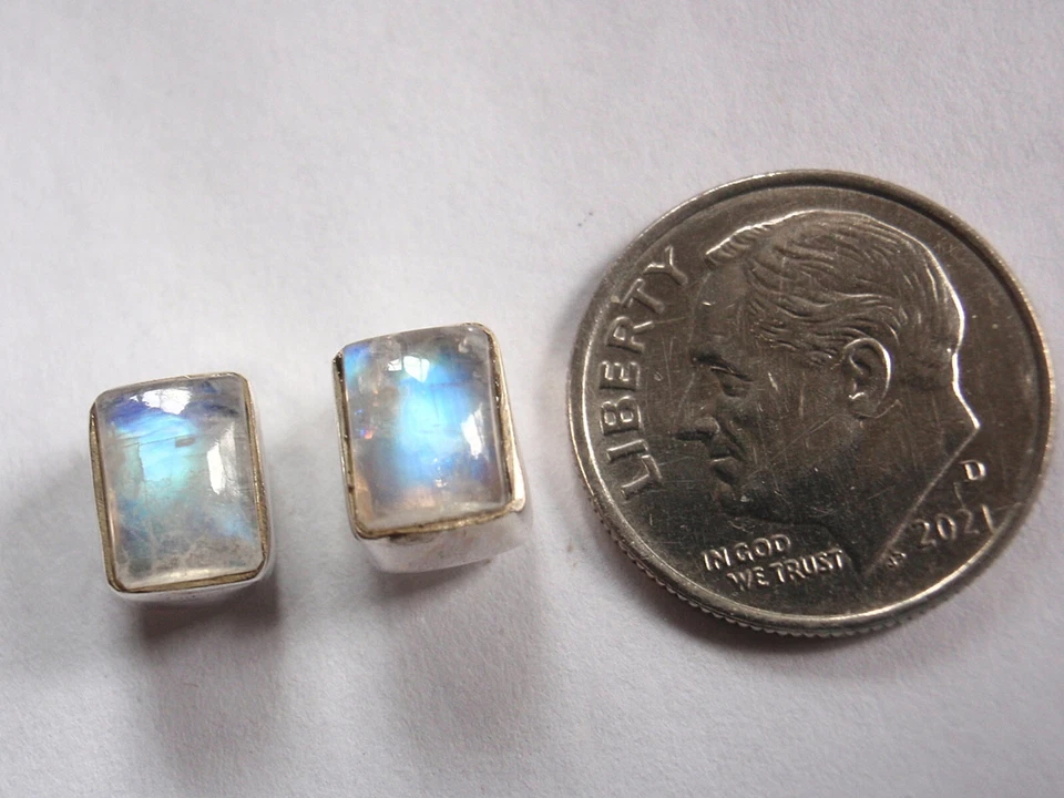 Moonstone Rectangle 925 Sterling Silver Stud Earrings p408g you get exact item - Image 2 of 4