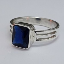 925 Sterling Silver Handmade Cushion Shape Natural Blue Sapphire Ring