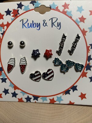 Ruby & Ry Patriotic Post Earrings 6 Pair NEW