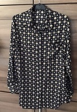 NASTY GAL, LADIES BLACK PATTERNED LONG SLEEVE BLOUSE. SIZE 10 BN
