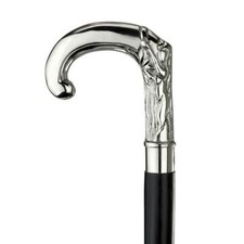 Antique Brass Silver Designer Handle Black Wooden Walking Cane Vintage Stick
