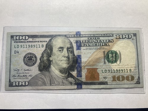 100 Dollar Schein Franklin Fancy Seriennummer 2009A Serie Trinary LD 91198911 B